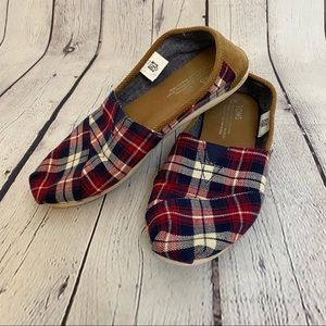 TOMS red corduroy plaid shoes flats 7